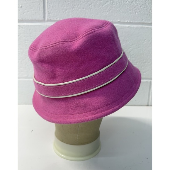 VTG Y2K Coach Bright Pink Bucket Hat Wool Blend Leather Trim / Women\'s Small P/S main image 5